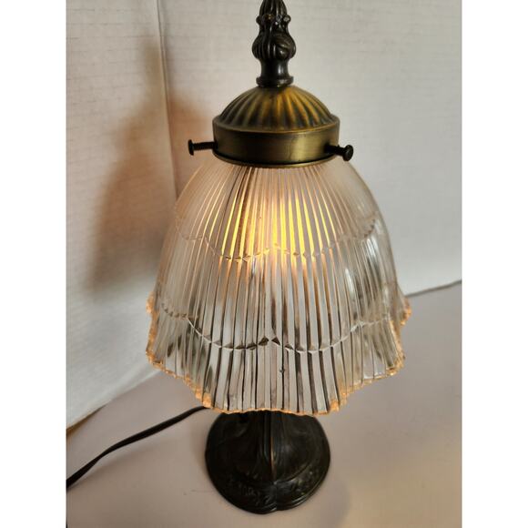 Antique Style 80s Table Lamp IKEA Halophane Prismatic Glass 12 1/2" H Metal Base - Picture 1 of 11